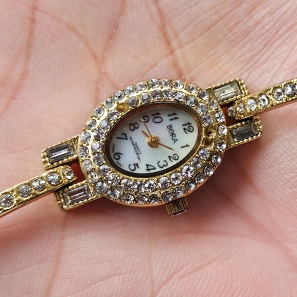 Bora Accessories - Vintage Bora Ladies Wristwatch Crystal accent Bezel Band Japan Movt Analog Watch